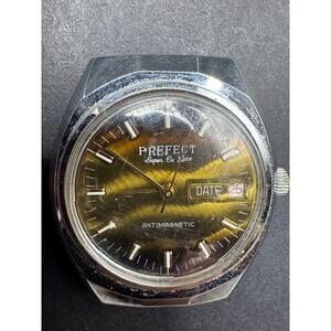Vtg Rare PREFECT Super De Luxe Antimagnetic Day/Date Winding Men's Watch 35.9mm